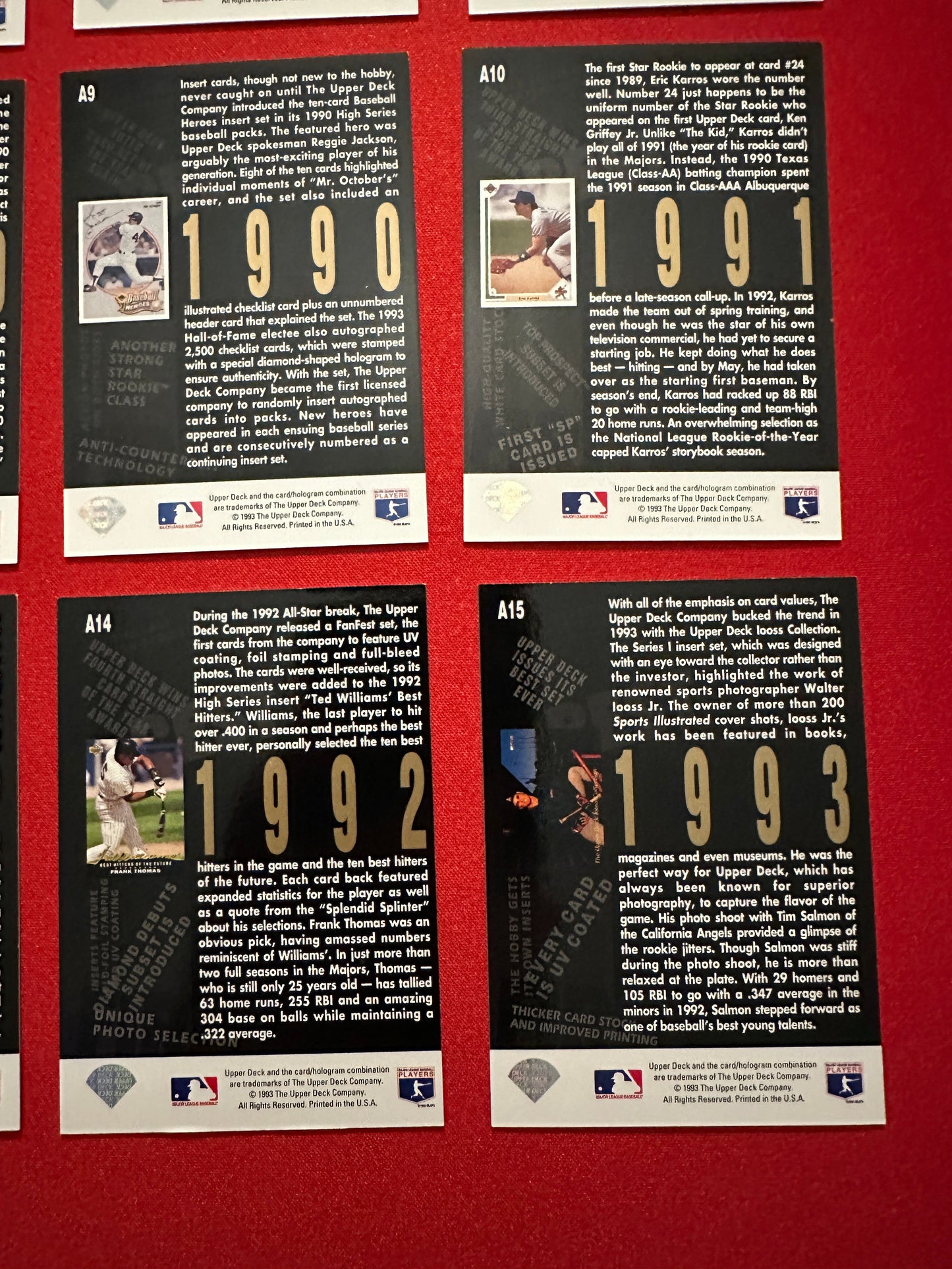 1993 Upper Deck 5TH ANNIVERSARY Complete Insert Set 1-15 - Griffey/Ryan