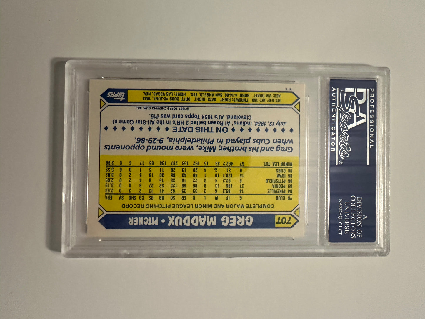 Greg Maddux #7OT PSA Graded NM-MT 8 (1987 Topps Traded)