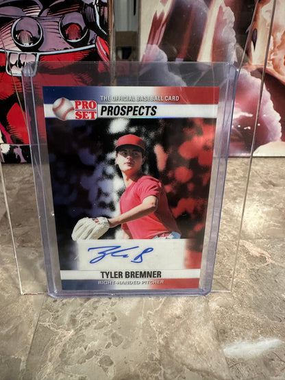 Tyler Bremner 2026 Leaf Pro Set Prospects 1990 Red, White and Blue Prismatic Auto 1/1