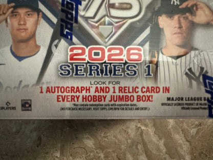 2026 Topps Series 1 S1 Baseball Jumbo Box - Sealed, In Hand