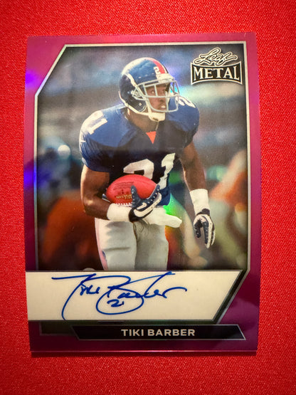 2026 Leaf Metal Football Pink Prismatic On-Card Auto Tiki Barber 2/5