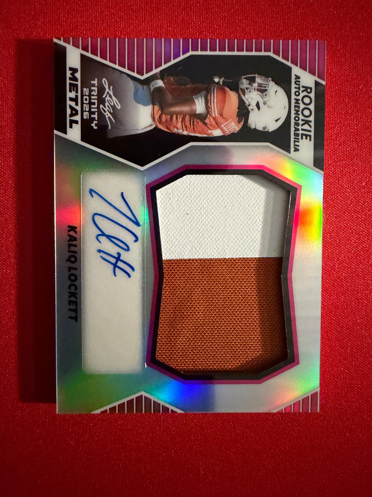 Kaliq Lockett 2026 Leaf Trinity Rookie Auto Memo Metal Multicolor Patch /3