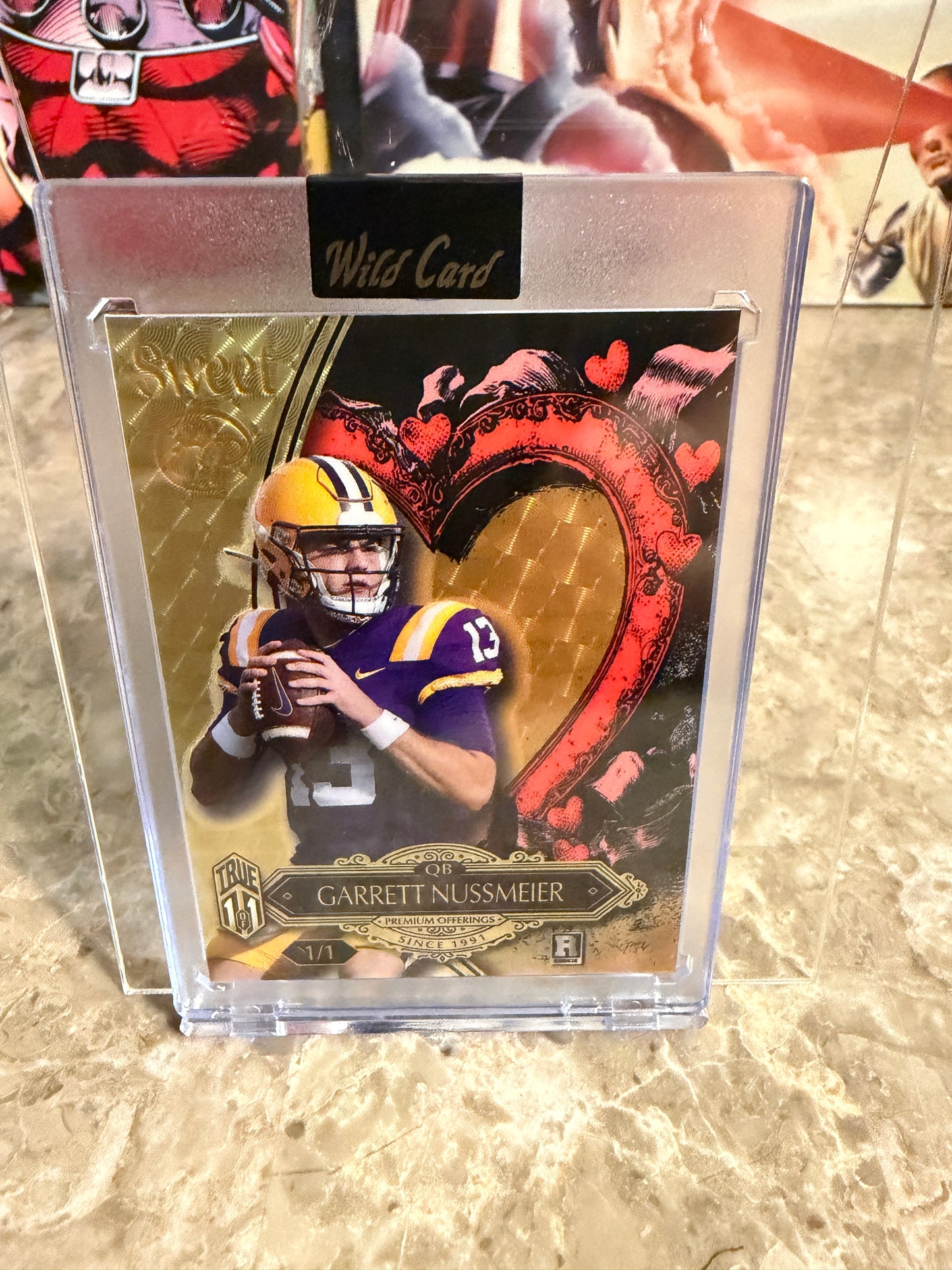 Garrett Nussmeier 2026 Wild Card Wild Art 1/1 Gold Vinyl Auto 2-Card Lot