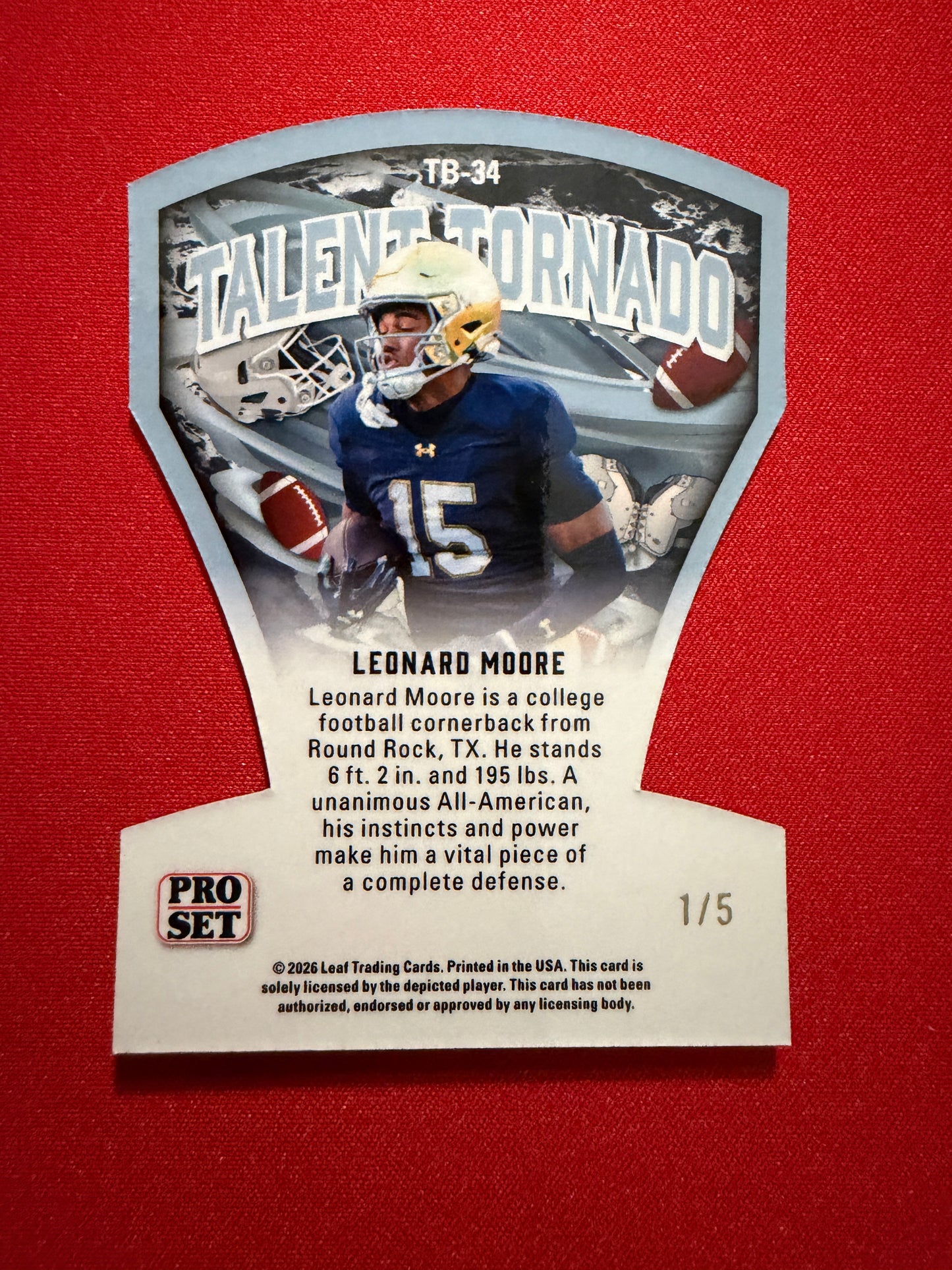 Leonard Moore 2026 Leaf Pro Set Metal Football Talent Tornado Silver /5
