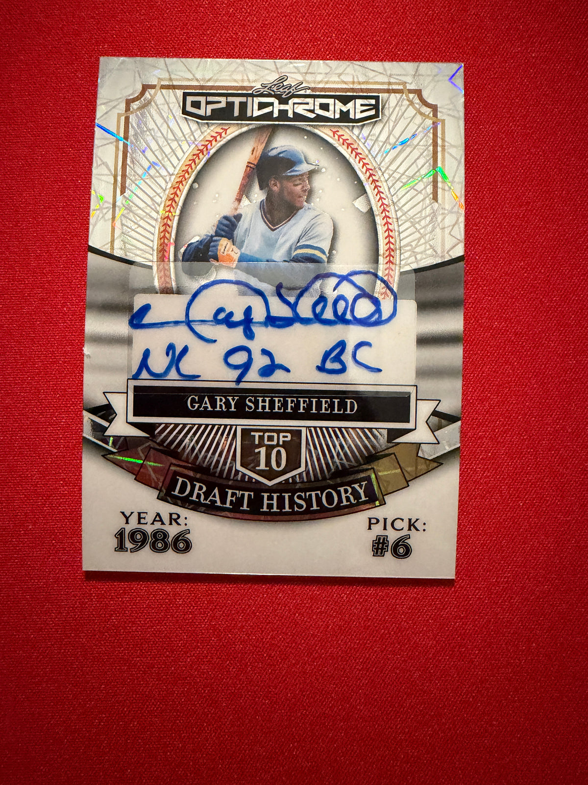 Gary Sheffield 2025 Leaf Optichrome Top 10 Draft History Auto Inscription 1/1