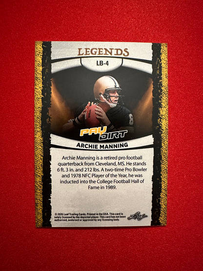 Archie Manning 2026 Leaf Paydirt Football Legends Platinum Parallel /7