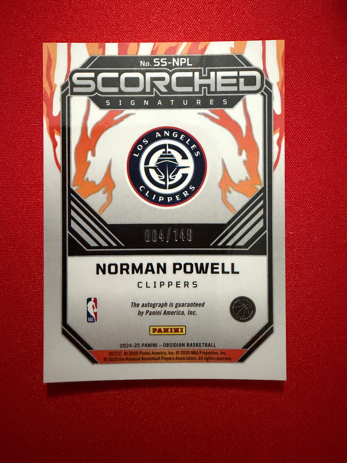 Norman Powell 2024-25 Panini Obsidian Basketball Scorched Auto Electric Etch /149