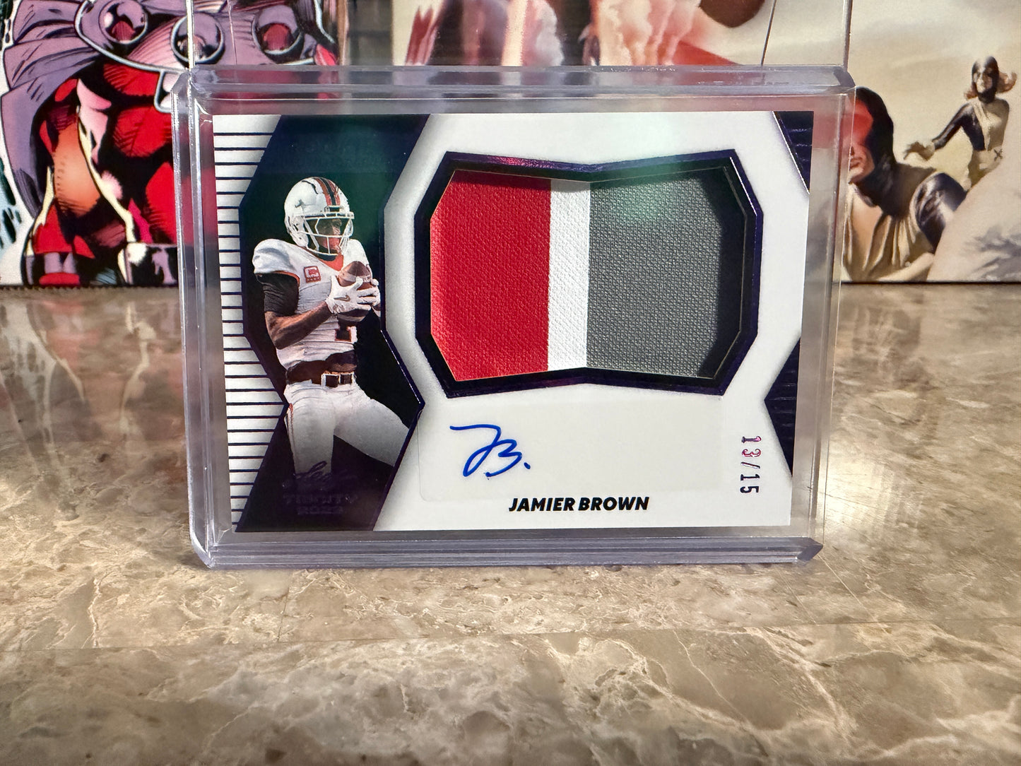 Jamier Brown 2026 Leaf Trinity Football Rookie Auto Memorabilia Patch Purple /15