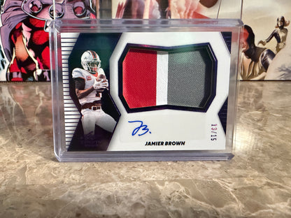 Jamier Brown 2026 Leaf Trinity Football Rookie Auto Memorabilia Patch Purple /15