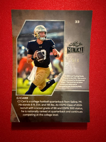 2026 Leaf Metal Football CJ Carr Base Platinum Prismatic /8