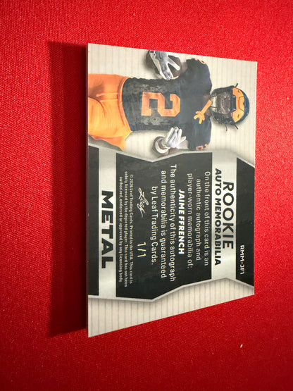 Jamie Ffrench 2026 Leaf Trinity Football Rookie Auto Mem Metal Gold True 1/1