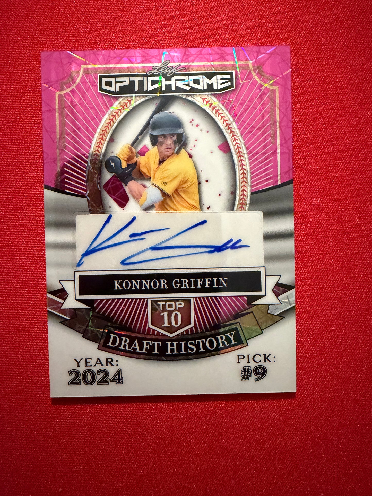 Konnor Griffin 2025 Leaf Optichrome Baseball Top 10 Draft History Auto Pink /8