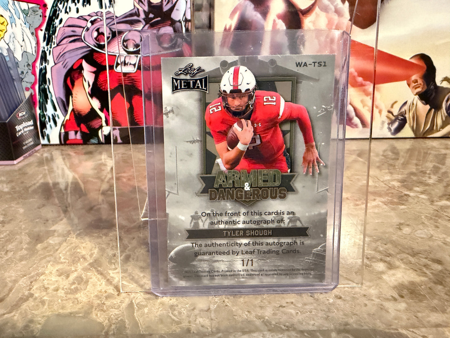 Tyler Shough Leaf Metal Football Armed & Dangerous Auto Blue 1/1