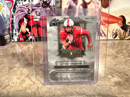 Tyler Shough Leaf Metal Football Armed & Dangerous Auto Blue 1/1