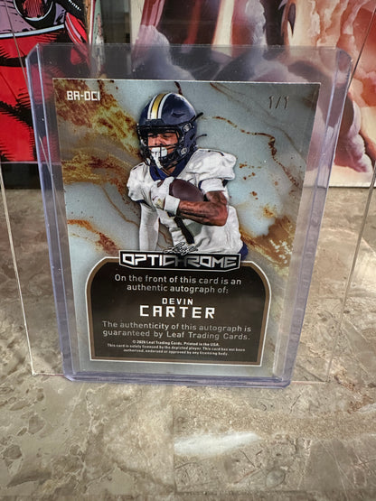 2026 Leaf Optichrome Devin Carter SUPER GOLD PRISMATIC PEACE AUTO 1/1 FSU WR
