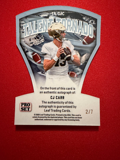 2026 Leaf Pro Set Metal Football CJ Carr Talent Tornado Auto Purple /7
