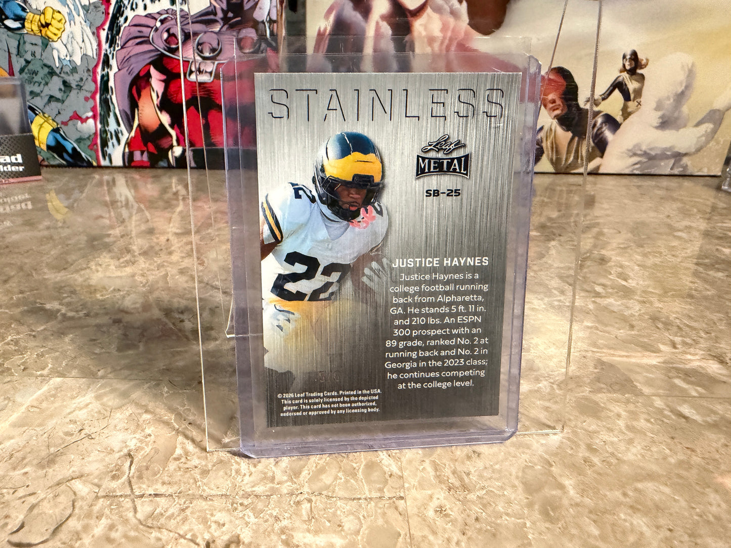 Justice Haynes 2026 Leaf Metal Football Stainless Pink Shimmer /6
