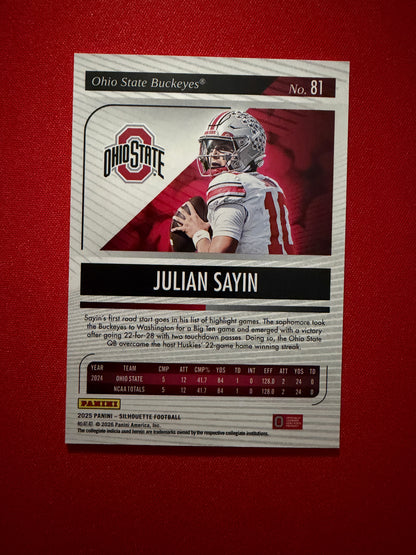 Julian Sayin 2025 Panini Silhouette Football Base Purple /125 #81
