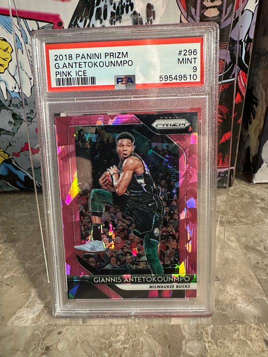 Giannis Antetokounmpo #296 PSA 9 Mint (2018 Panini Prizm) - Pink Ice
