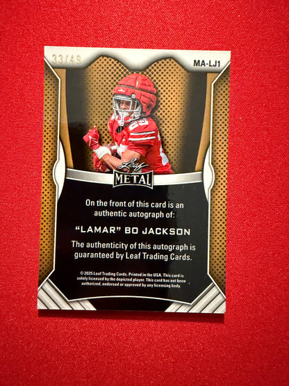 Lamar "Bo" Jackson 2026 Leaf Trinity Football Metal Auto Silver Shimmer /49