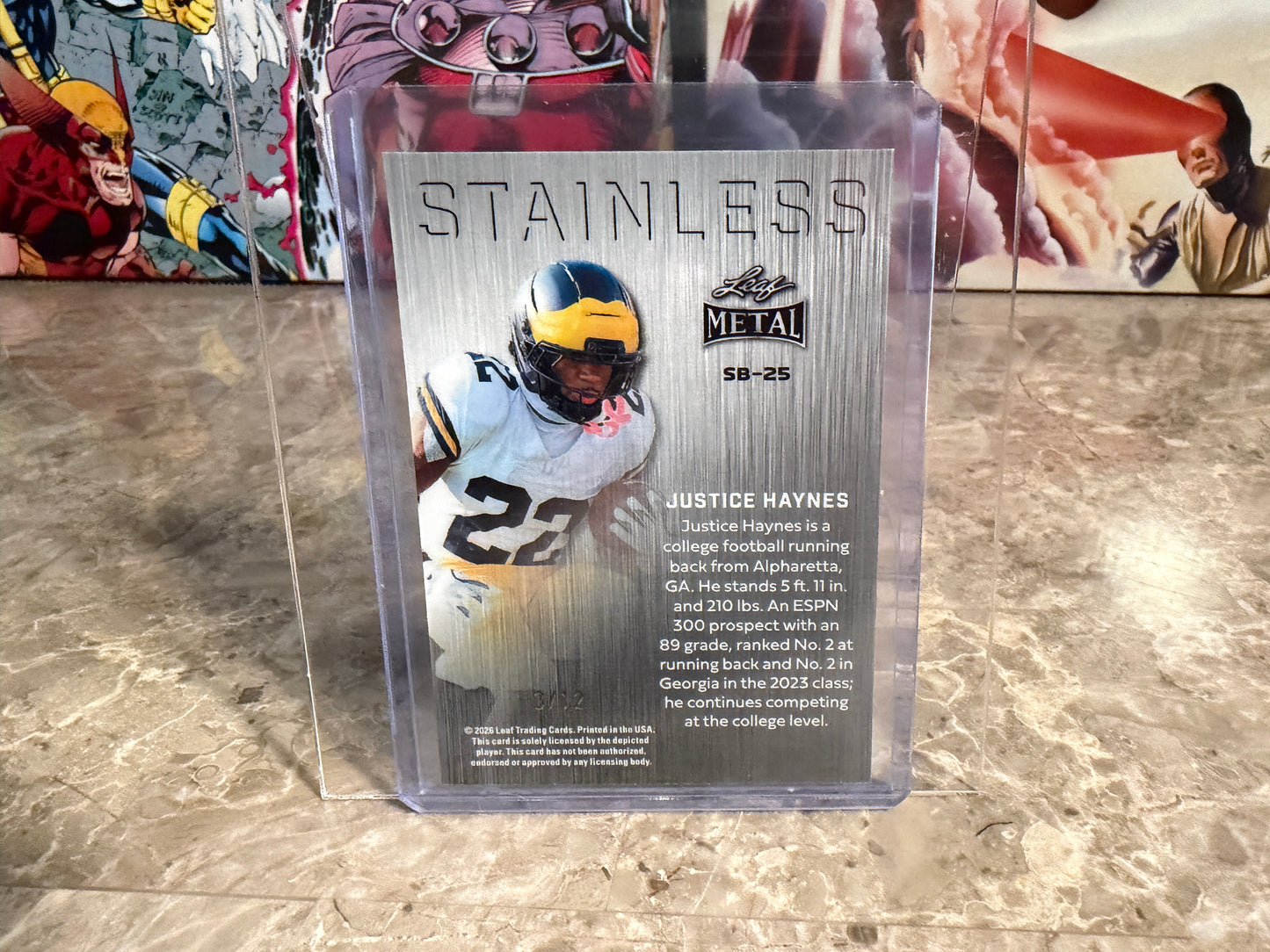 Justice Haynes 2026 Leaf Metal Football Stainless Silver Crystal /12