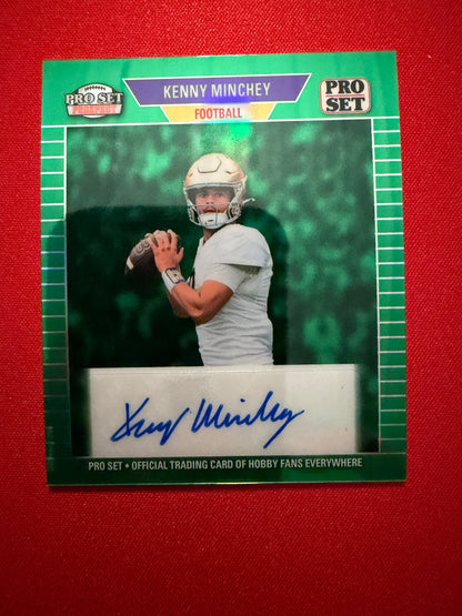 2026 Leaf Pro Set Metal Football Kenny Minchey 1989 Auto Green Notre Dame 1/1