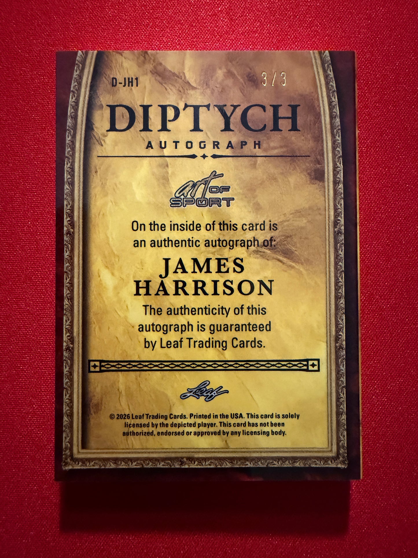 2026 Leaf Art of Sport James Harrison Diptych Auto Booklet Green 3/3 Bookend
