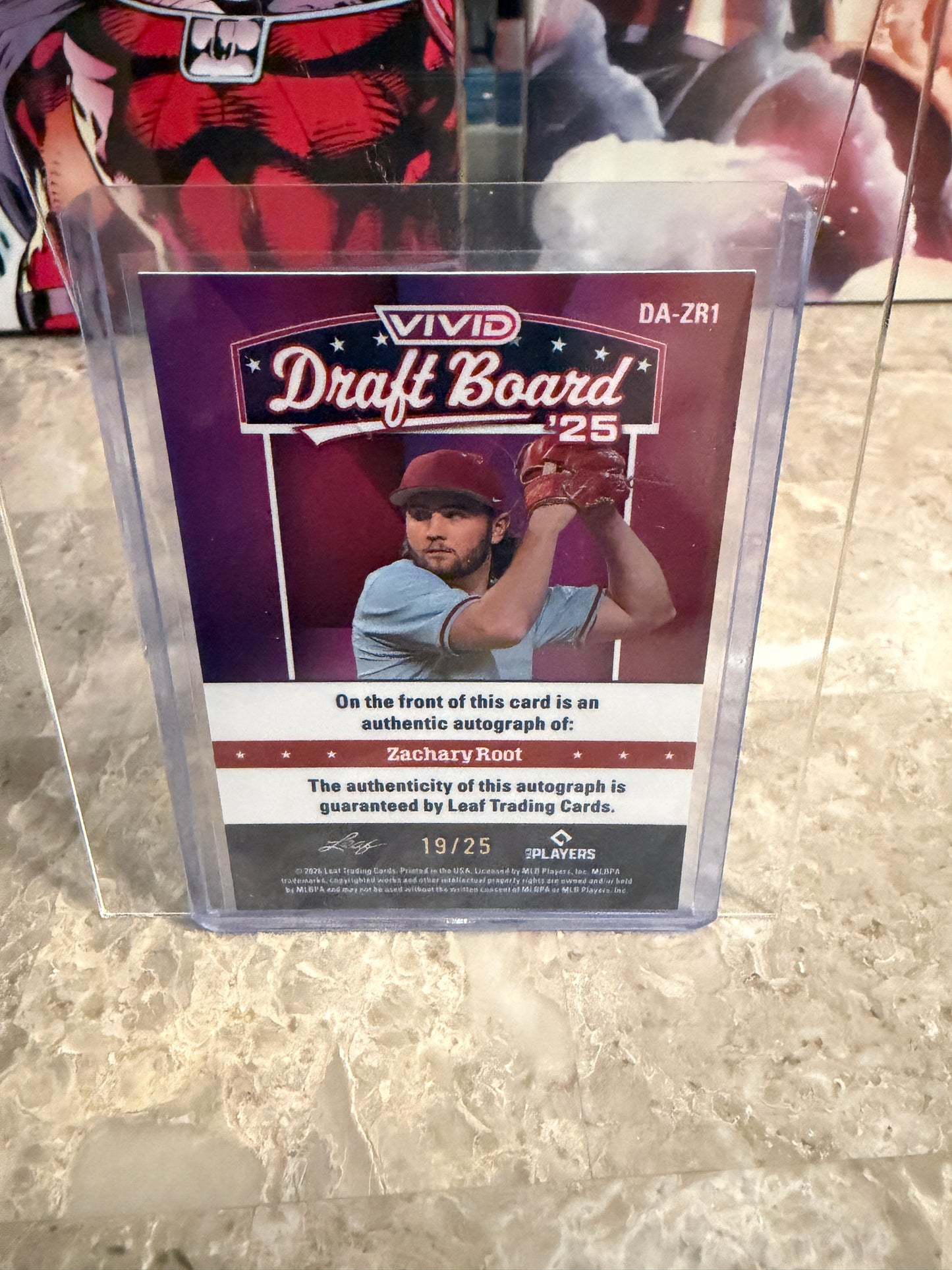 2026 Leaf Vivid Baseball Draft Board ‘25 Blue Prismatic Zachary Root Auto 19/25