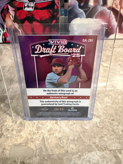2026 Leaf Vivid Baseball Draft Board ‘25 Blue Prismatic Zachary Root Auto 19/25