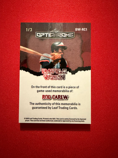 Rod Carew 2025 Leaf Optichrome Baseball Battle Worn Game-Used Patch /3