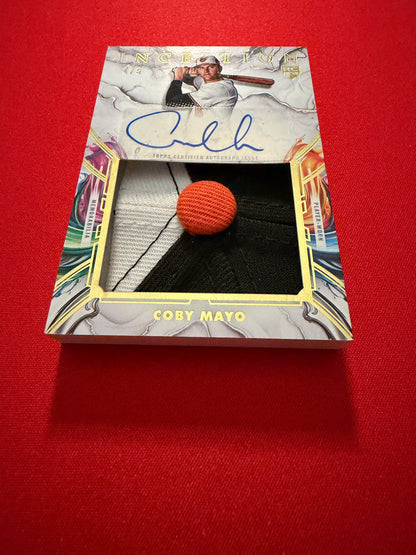 Coby Mayo 2025 Topps Inception Baseball Jumbo Auto Relic Hat Button /5 RC