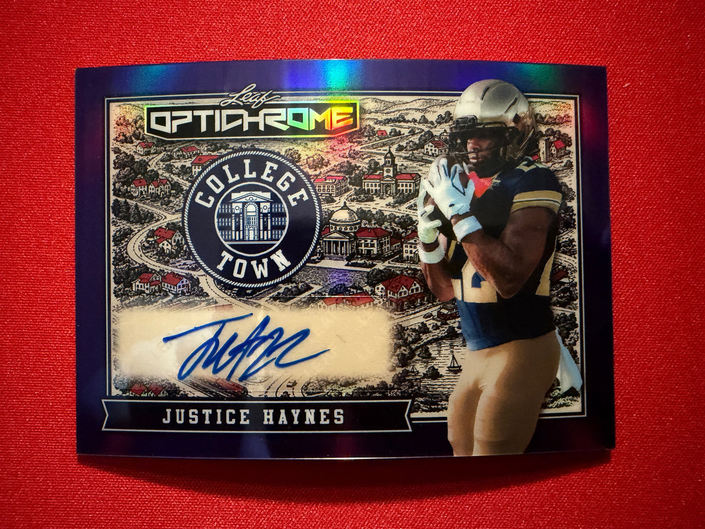 Justice Haynes 2026 Leaf Optichrome Football College Town Purple Auto /7