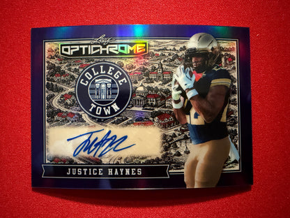 Justice Haynes 2026 Leaf Optichrome Football College Town Purple Auto /7