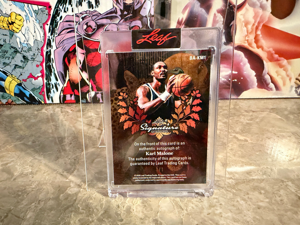 Karl Malone 2026 Leaf Signature Series Sports Base Auto Black Stardust 1/1
