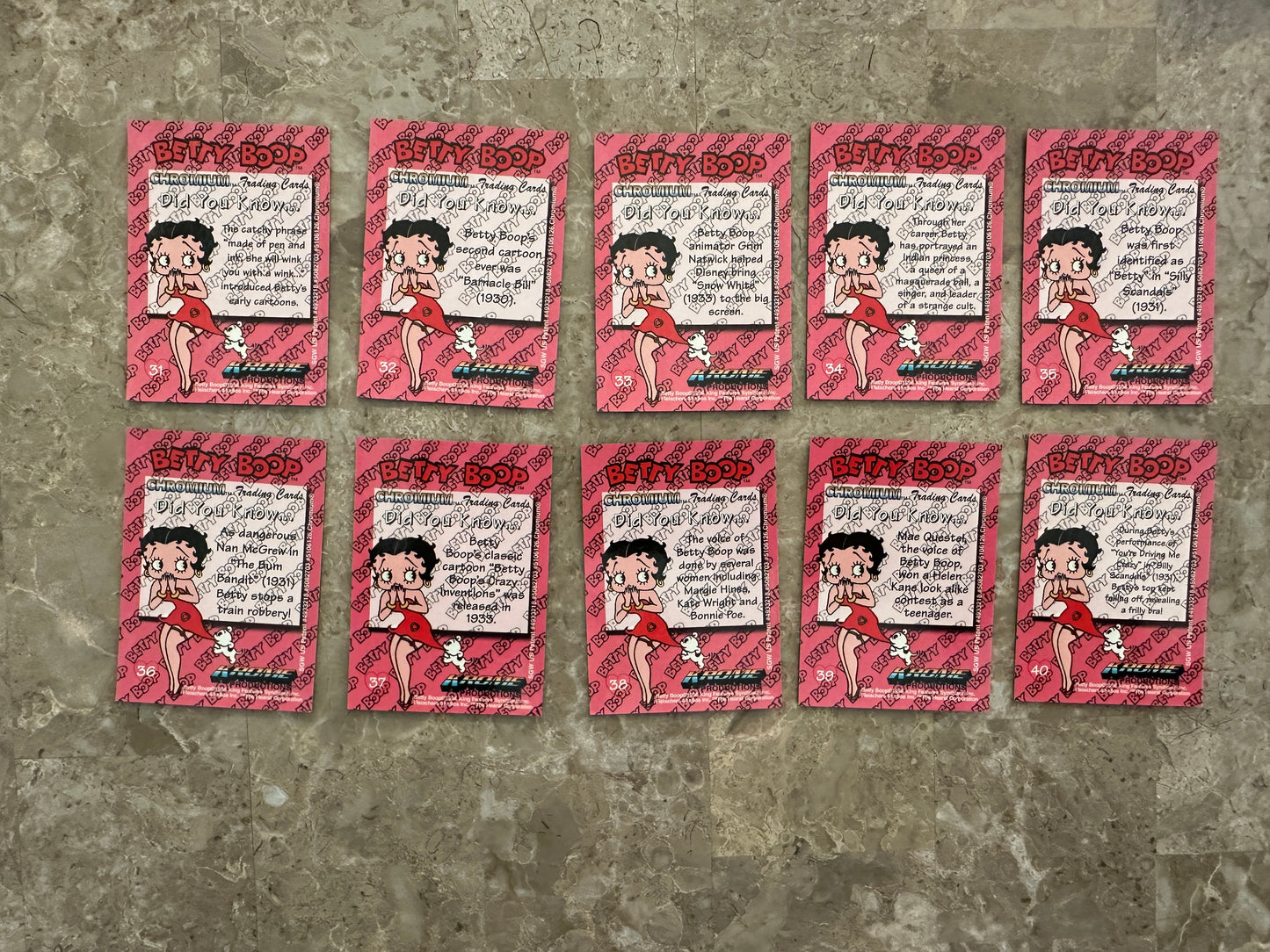 Betty Boop Pinups Complete Card Set + Nostalgia Chrome 1-5/Clear Chrome 1,4