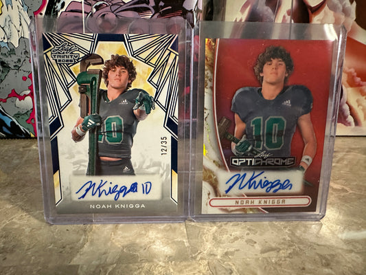 Noah Knigga AUTO LOT 2026 Leaf Optichrome Red /4 & 2025 Trinity Blue /35
