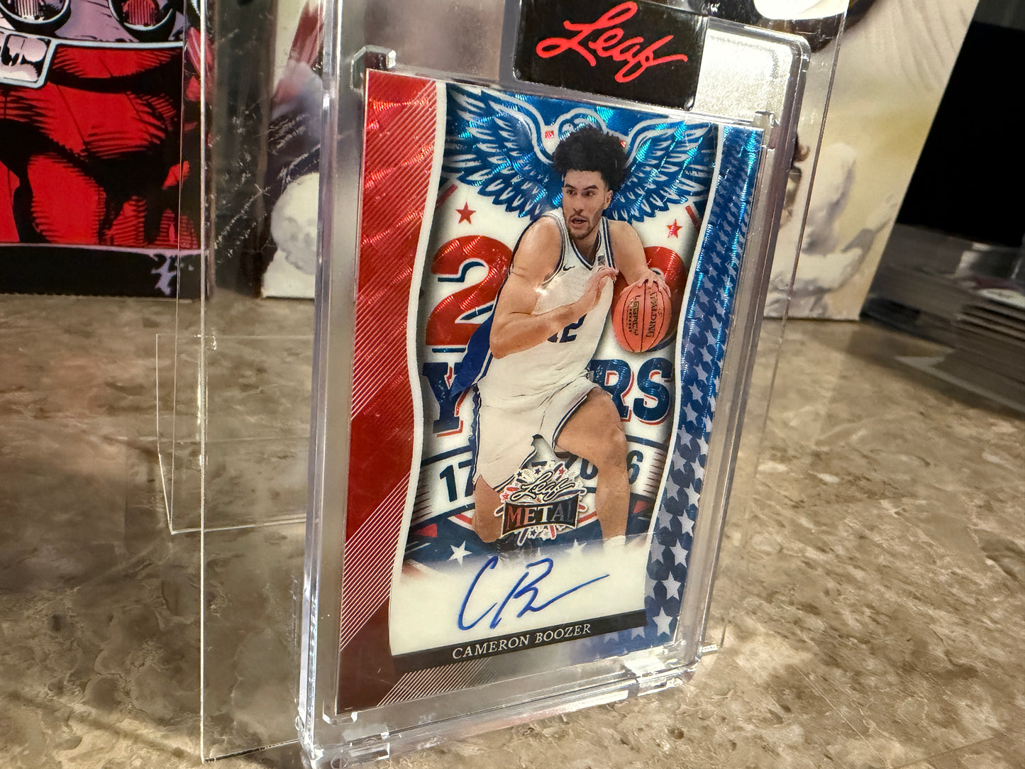Cameron Boozer 2026 Leaf Metal Independence Day Base 250th RWB Silver Circles 1/1