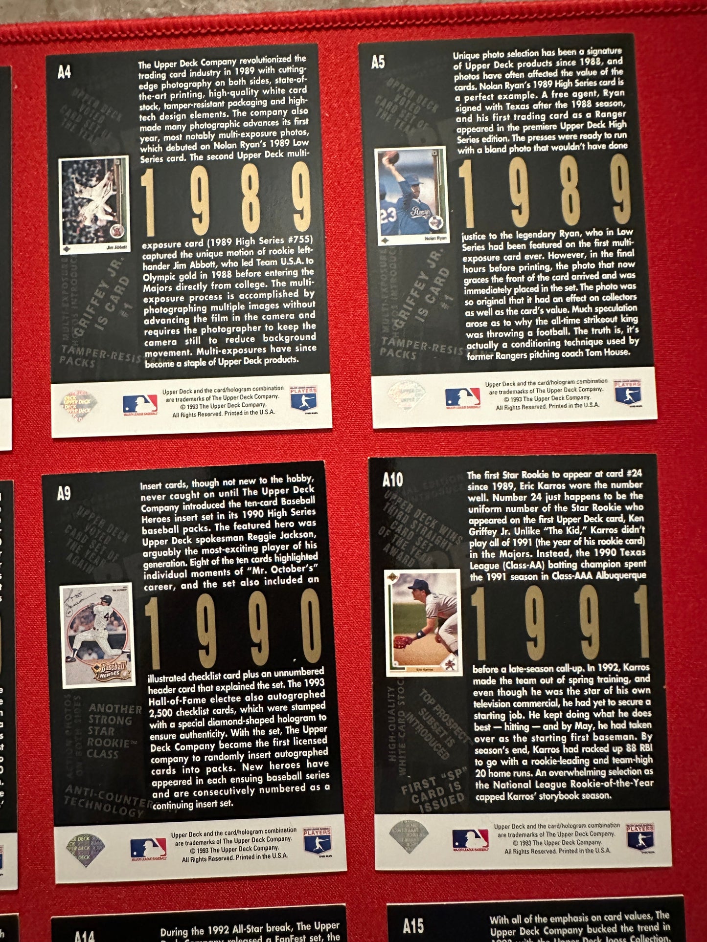 1993 Upper Deck 5TH ANNIVERSARY Complete Insert Set 1-15 - Griffey/Ryan