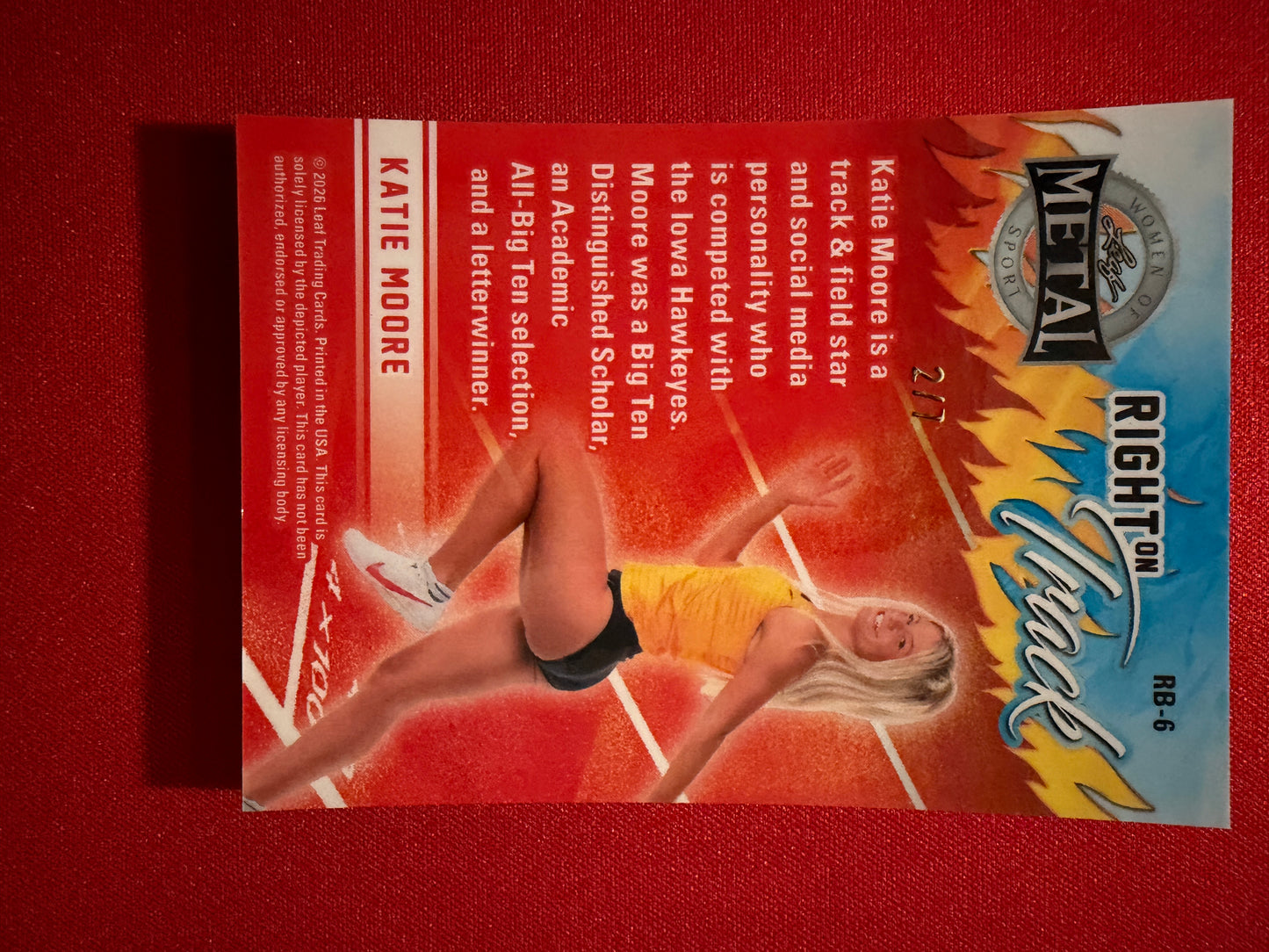 Katie Moore 2026 Leaf Metal Women Of Sport Right On Track Purple Prismatic /7
