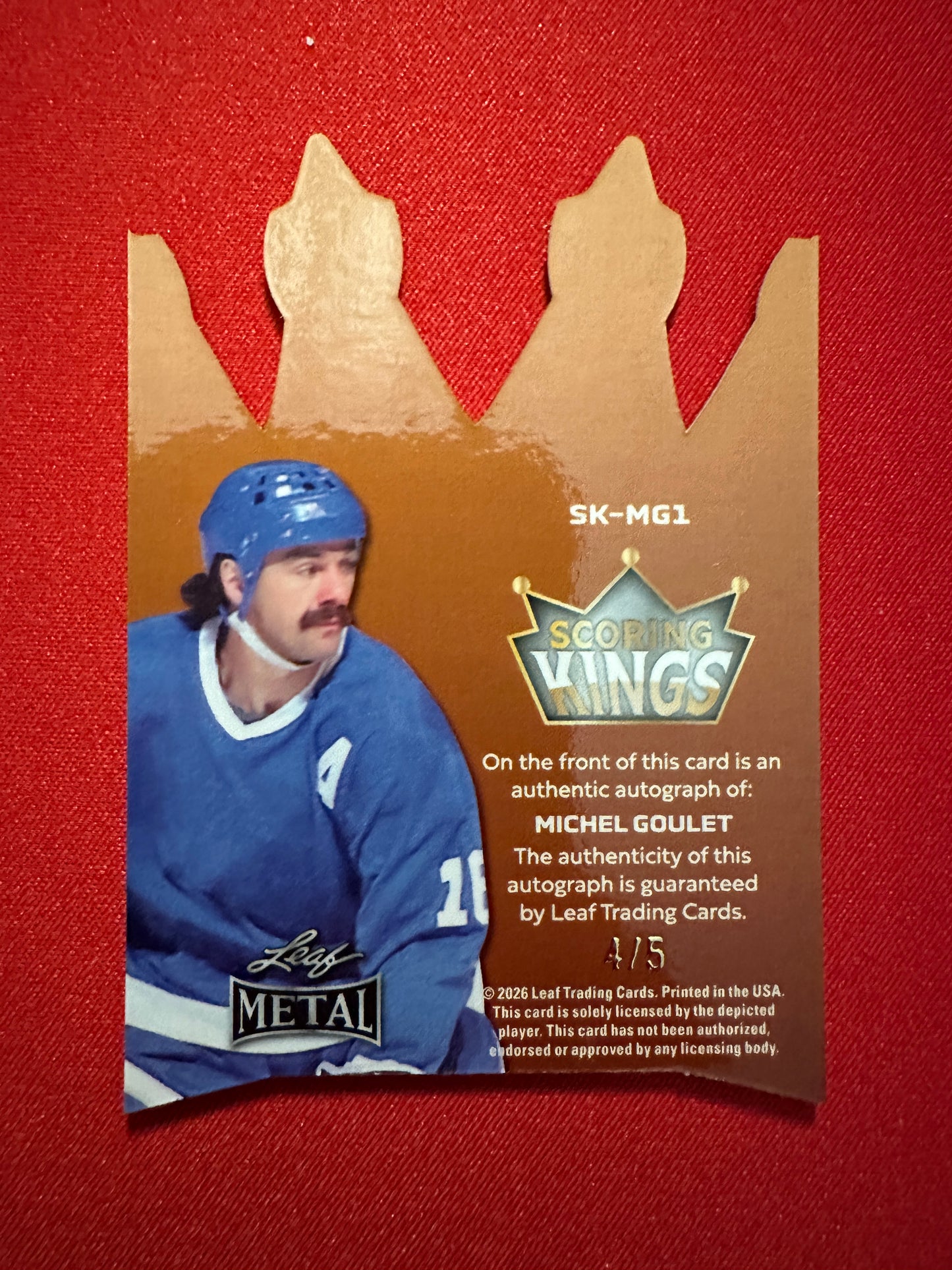 2026 Leaf Metal Hockey Scoring Kings Michel Goulet Blue Die-Cut Auto 4/5