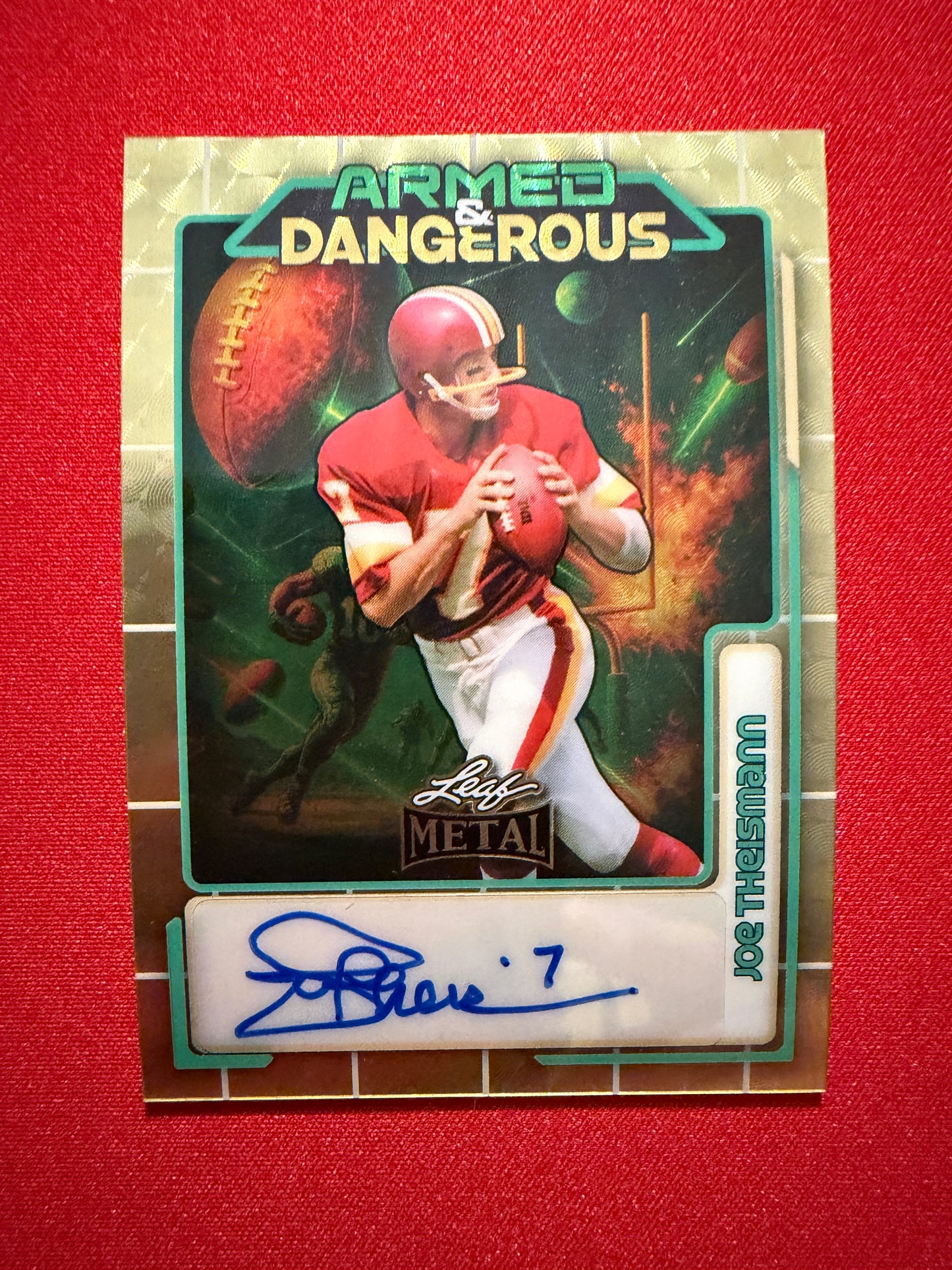 2026 Leaf Metal Joe Theismann Auto Armed & Dangerous Gold Super Prismatic 1/1