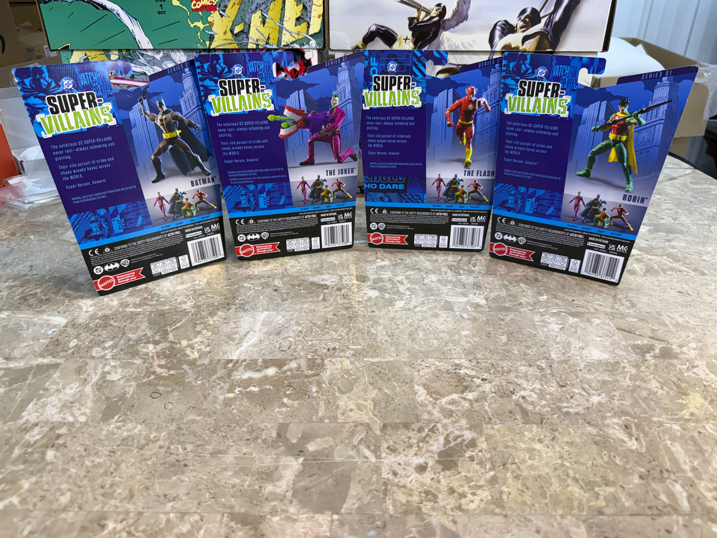 🦇 Mattel DC Comics Series 01 Action Figure Lot - Set of 4 (Batman, Joker, Flash, Robin)