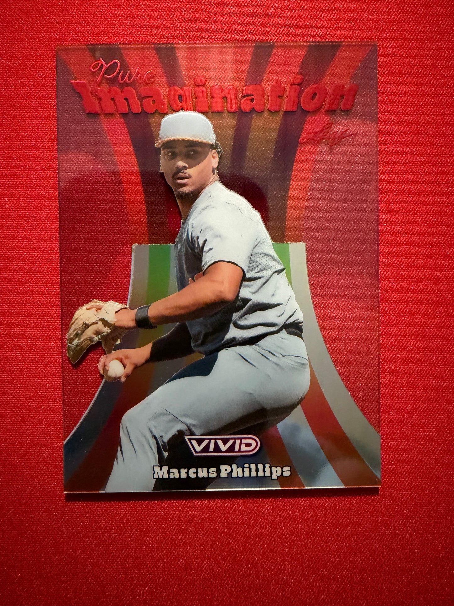2026 Leaf Vivid Baseball Marcus Phillips Pure Imagination Clear Red Parallel Short-Print 2/7