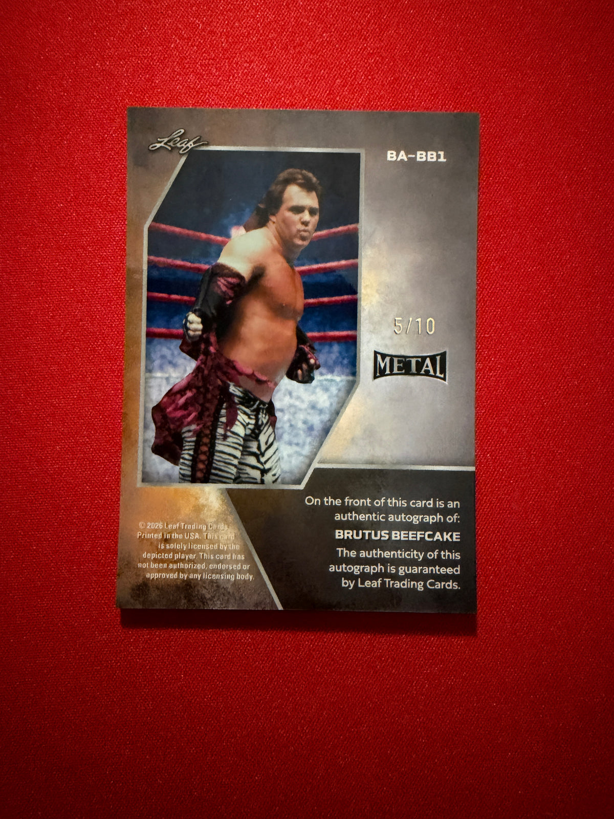 Brutus Beefcake 2026 Leaf Metal Ring Kings Base Auto Silver /10