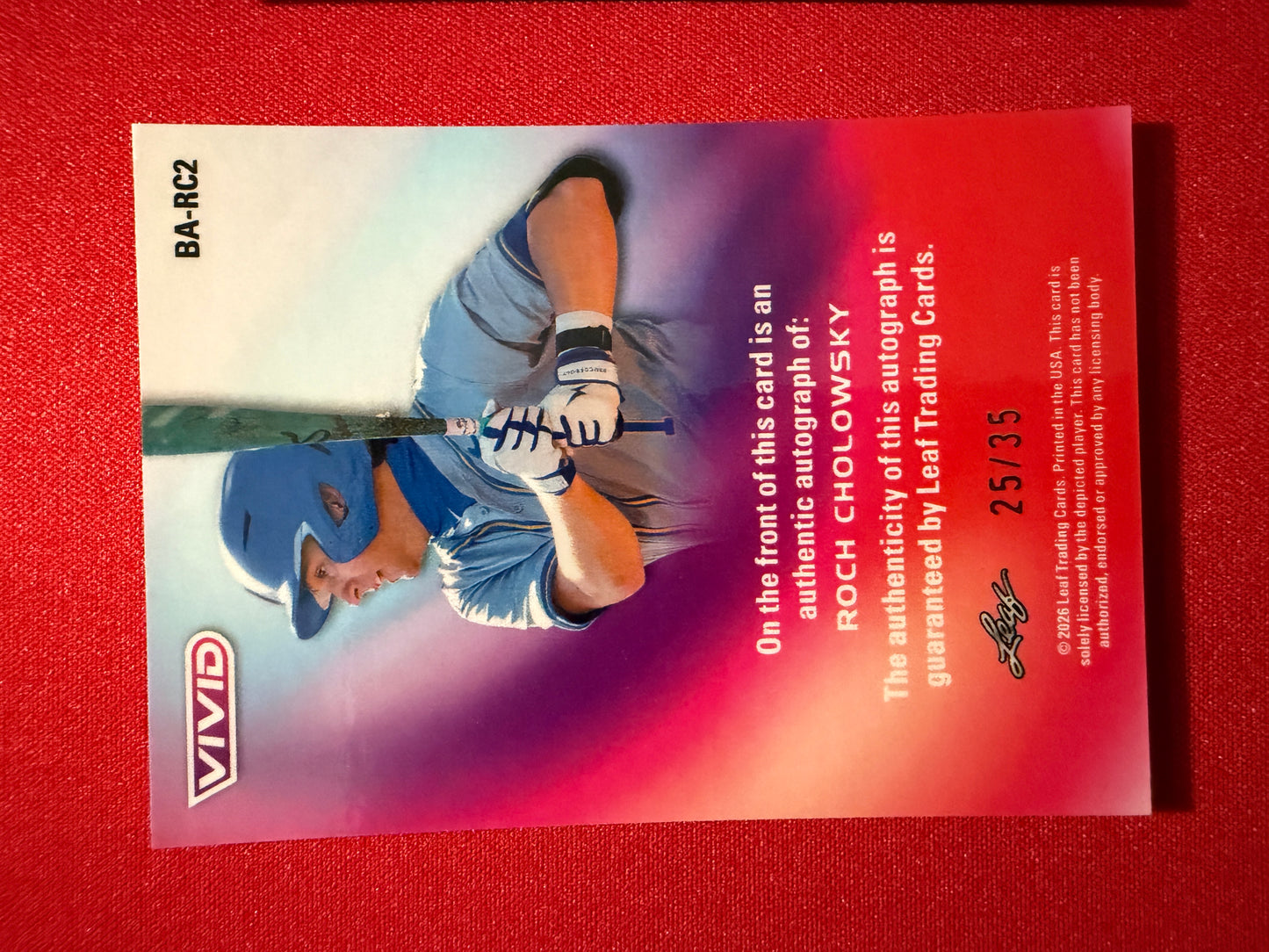 Roch Cholowsky 2026 Leaf Vivid Teal Lazer AUTO + 1/1 Pre-Prod Proof #1 Pick
