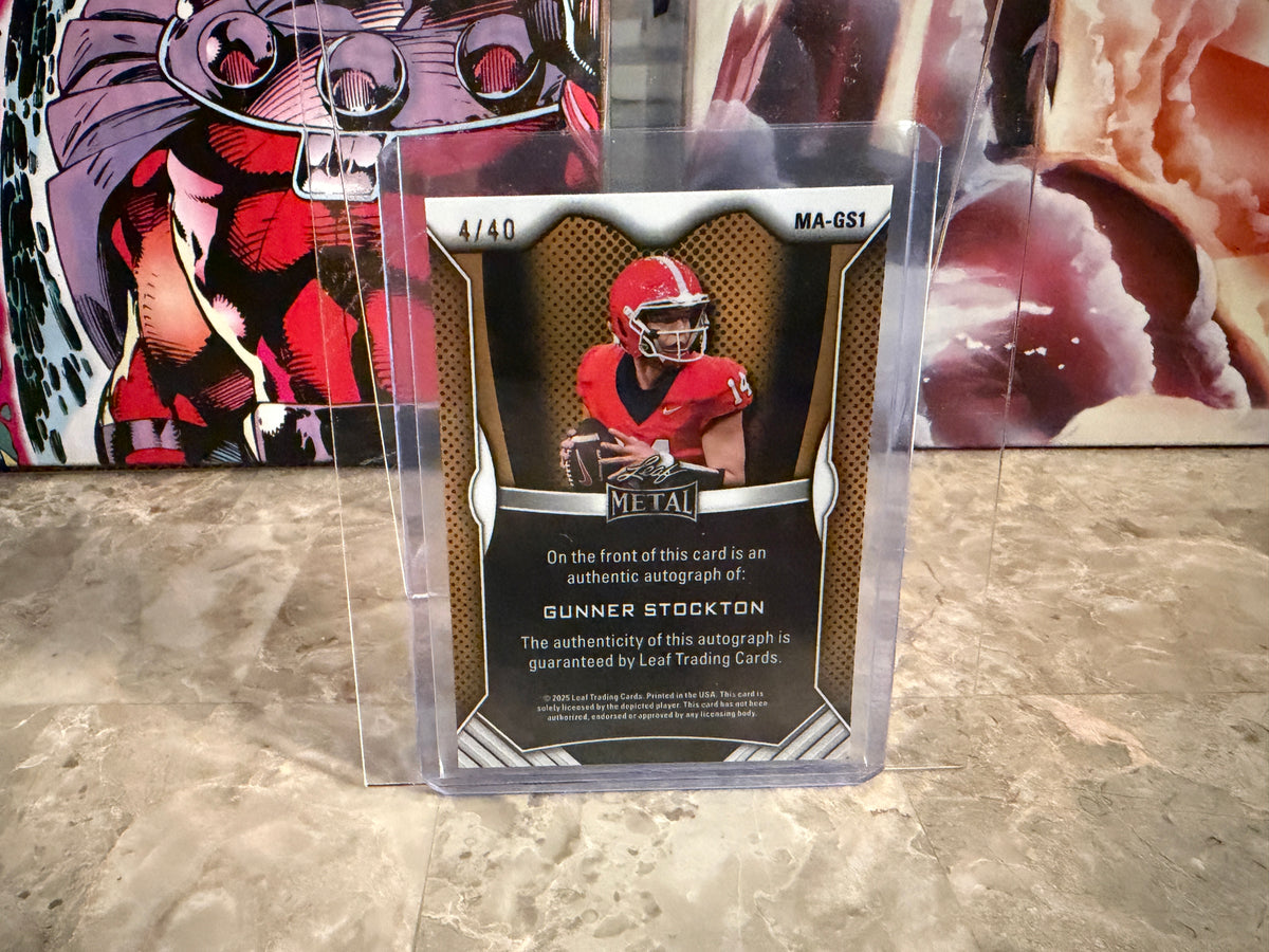 Gunner Stockton 2026 Leaf Trinity Football Metal Auto Orange Shimmer /40