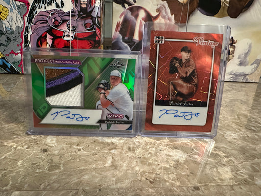 2026 Leaf Pro Set Patrick Forbes 1/1 Auto & Vivid Patch Auto /25 2-Card Lot