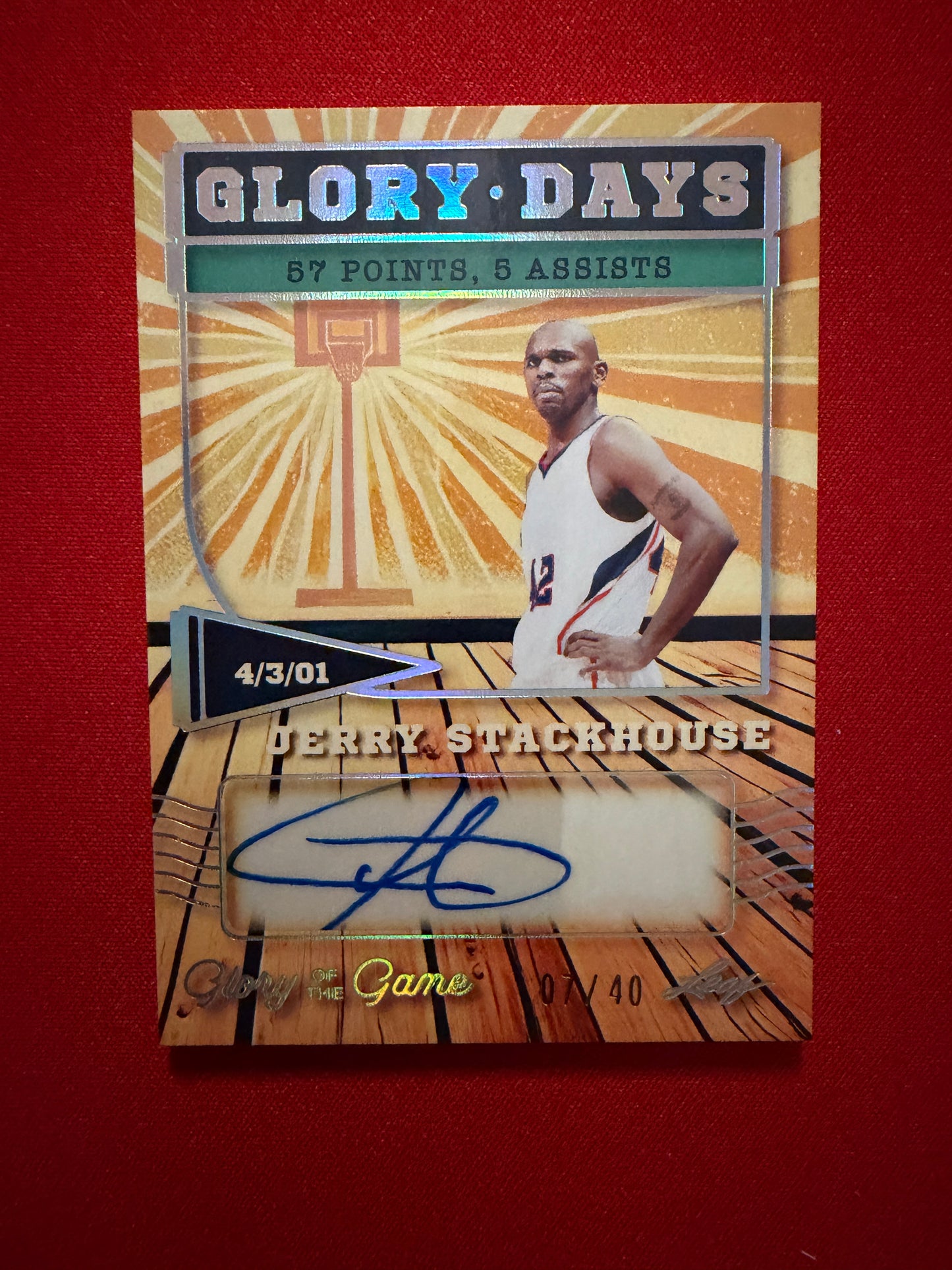2025 Leaf Glory of the Game Jerry Stackhouse Glory Days Silver Auto /40