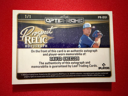 Dave Shields 2025 Leaf Optichrome Baseball Prospect Relic Auto Gold Lazer 1/1