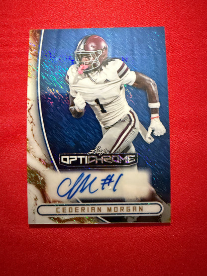 Cederian Morgan 2026 Leaf Optichrome Football Base Auto Blue Shimmer /5